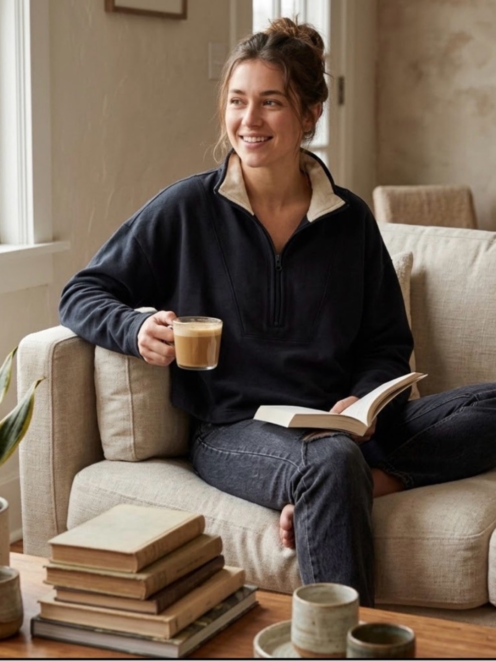 AERIE | OFFLINE Labelled Soft Comfy Lounge Relaxed Black Pullover Sweater